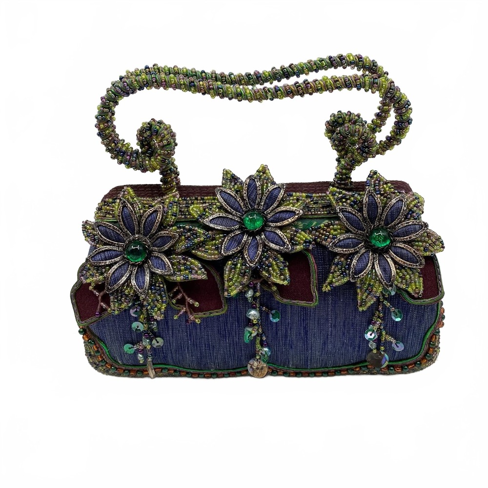 Mary Frances Beaded Flower Bag Blue | Silk Clutch OS